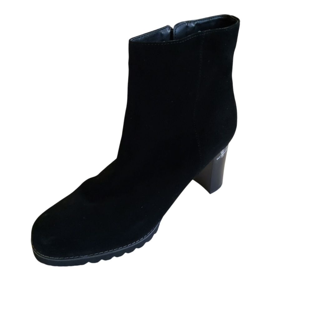 New Blonde Waterproof Suede Leather Black Block Heel Ankle Boots Size 10 - Picture 2 of 14